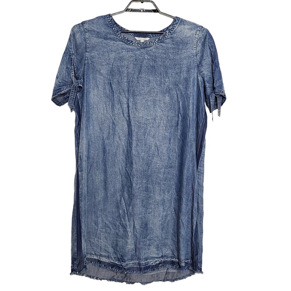 John Mark Chambray Shift Dress Blue Large Short Sleeve
